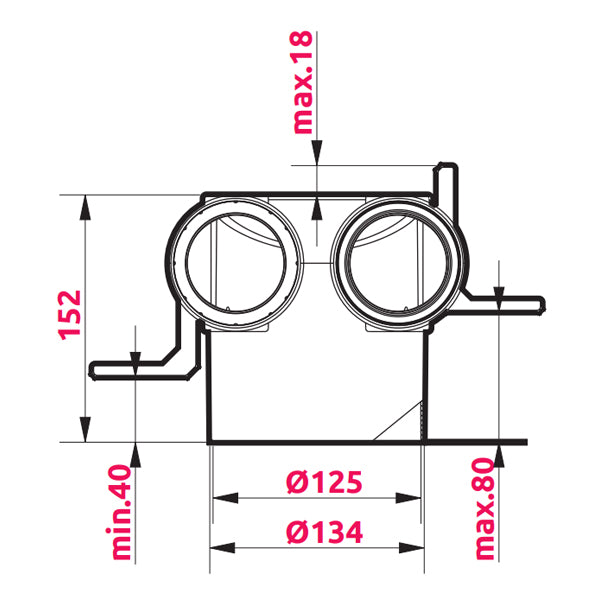Légszelep Fogadó 2x75 gumitömítéssel