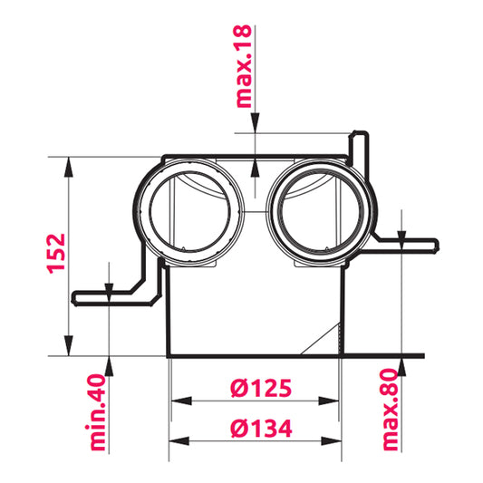 Légszelep Fogadó 2x75 gumitömítéssel