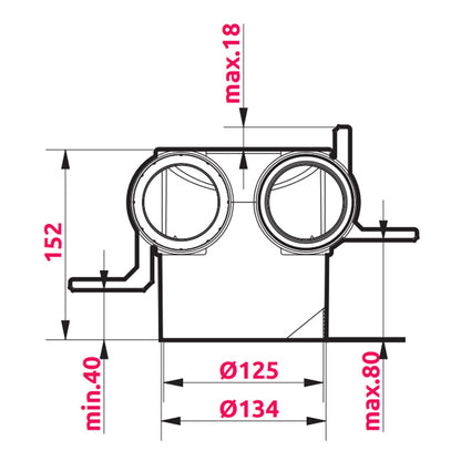 Légszelep Fogadó 2x75 gumitömítéssel
